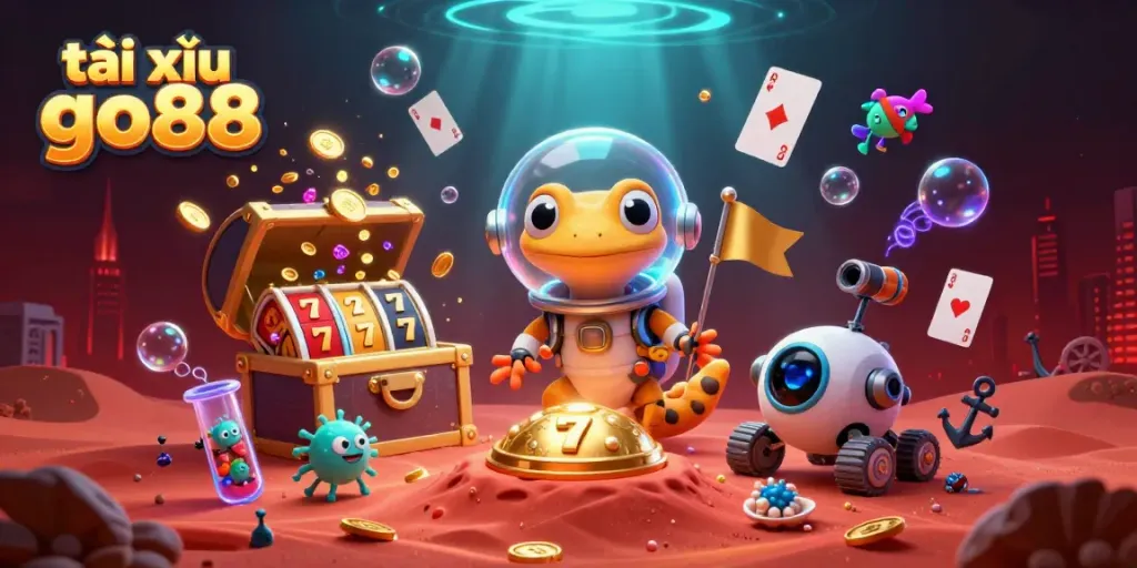 Play tài xỉu go88 in a vibrant Martian casino scene filled with gold and excitement.
