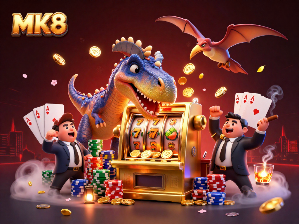 MK8 unleashes excitement as cartoon dinosaurs engage in a thrilling jackpot scene.