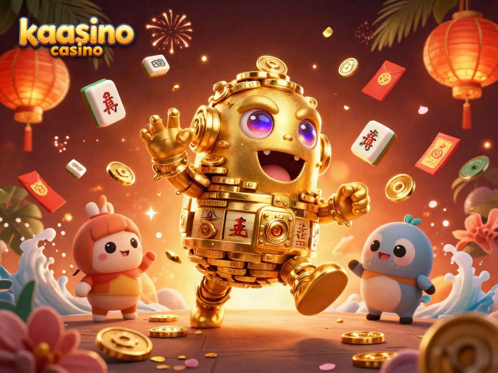Engage with the thrilling features of kaasino casino, showcasing a dynamic 3D illustration of a golden golem.