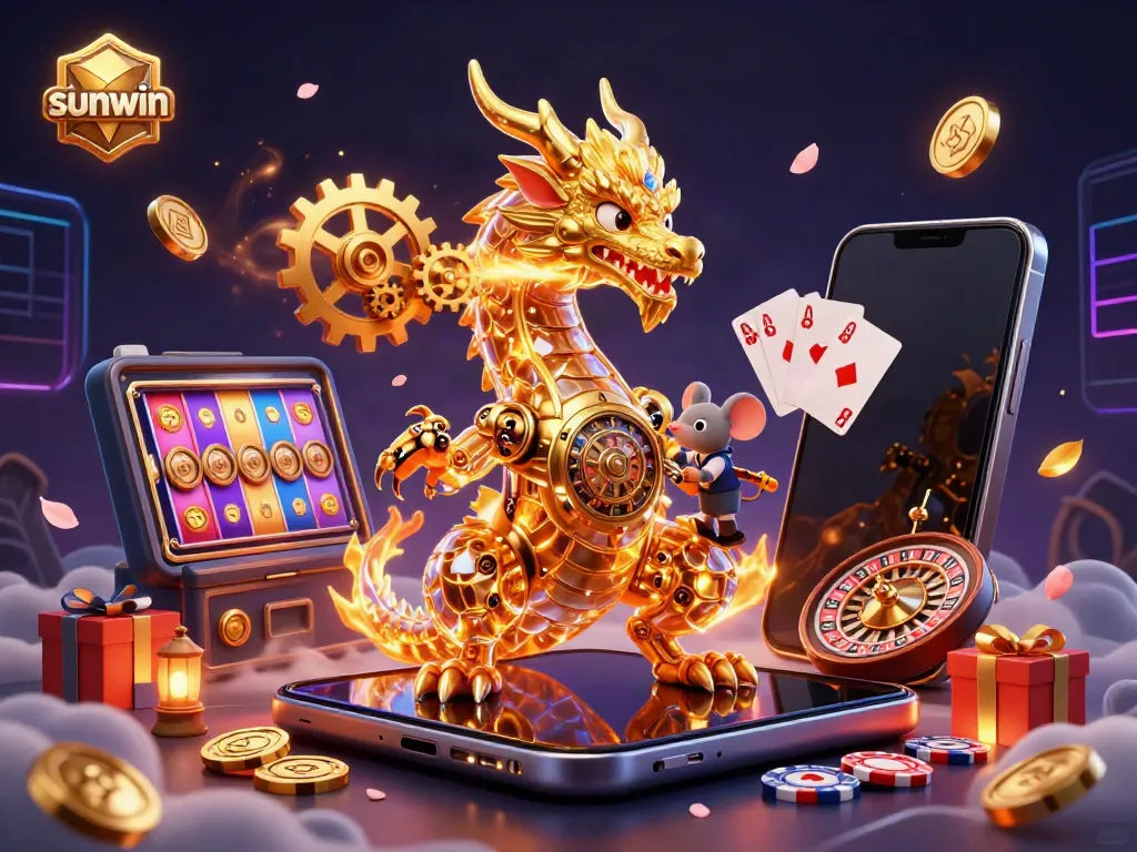 Experience thrilling wins while spinning slots with sunwin's immersive 3D casino scene.