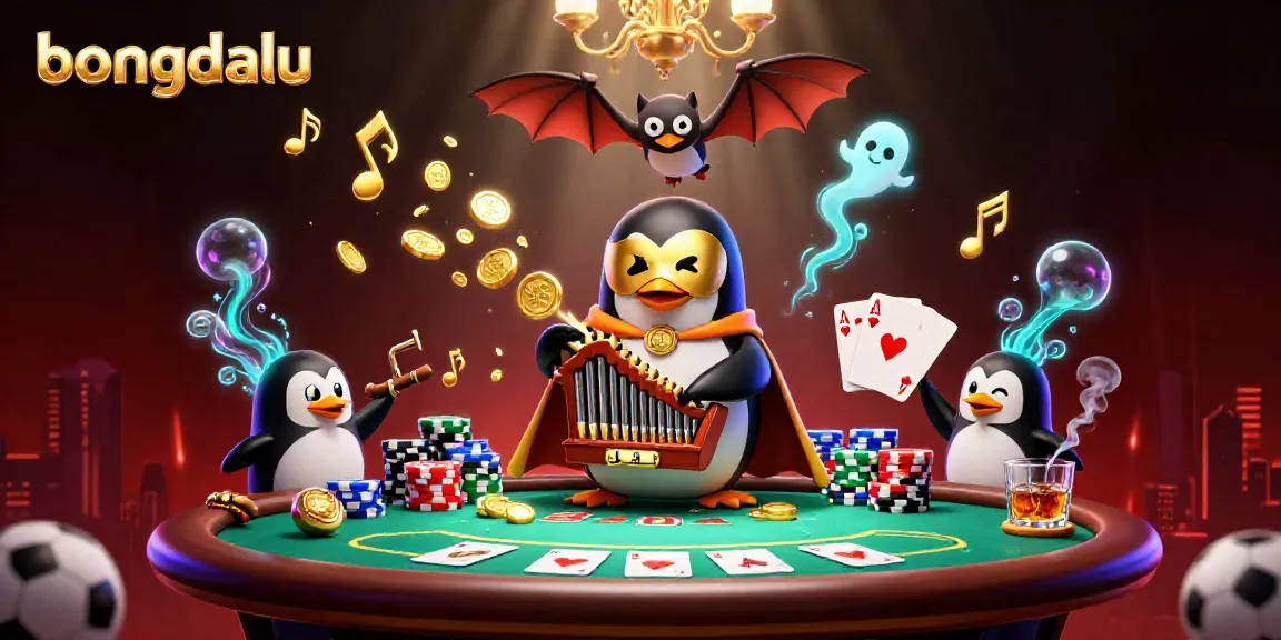 Engage in sports betting excitement with bongdalu's vibrant illustration of a penguin and glowing elements.