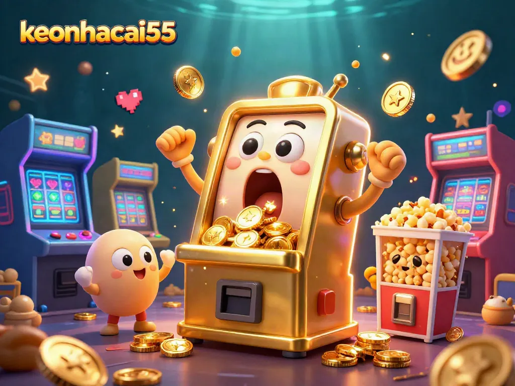 Engaging keonhacai55 slot machine illustration showcasing excitement and winning moments in a vibrant casino setting.