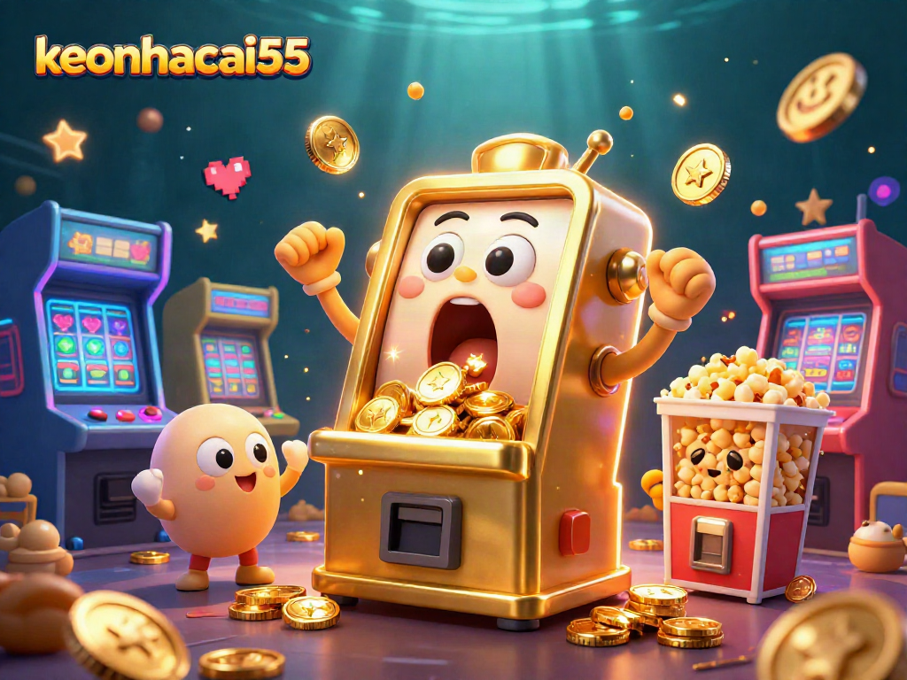 Engaging keonhacai55 slot machine illustration showcasing excitement and winning moments in a vibrant casino setting.
