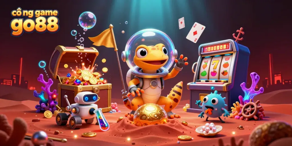 Experience exciting gaming at cổng game go88 with vibrant casino elements and dynamic characters.