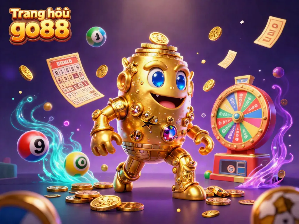 Experience the thrills of Trang chủ go88 with a vibrant, 3D cartoon golden golem and exciting game elements.
