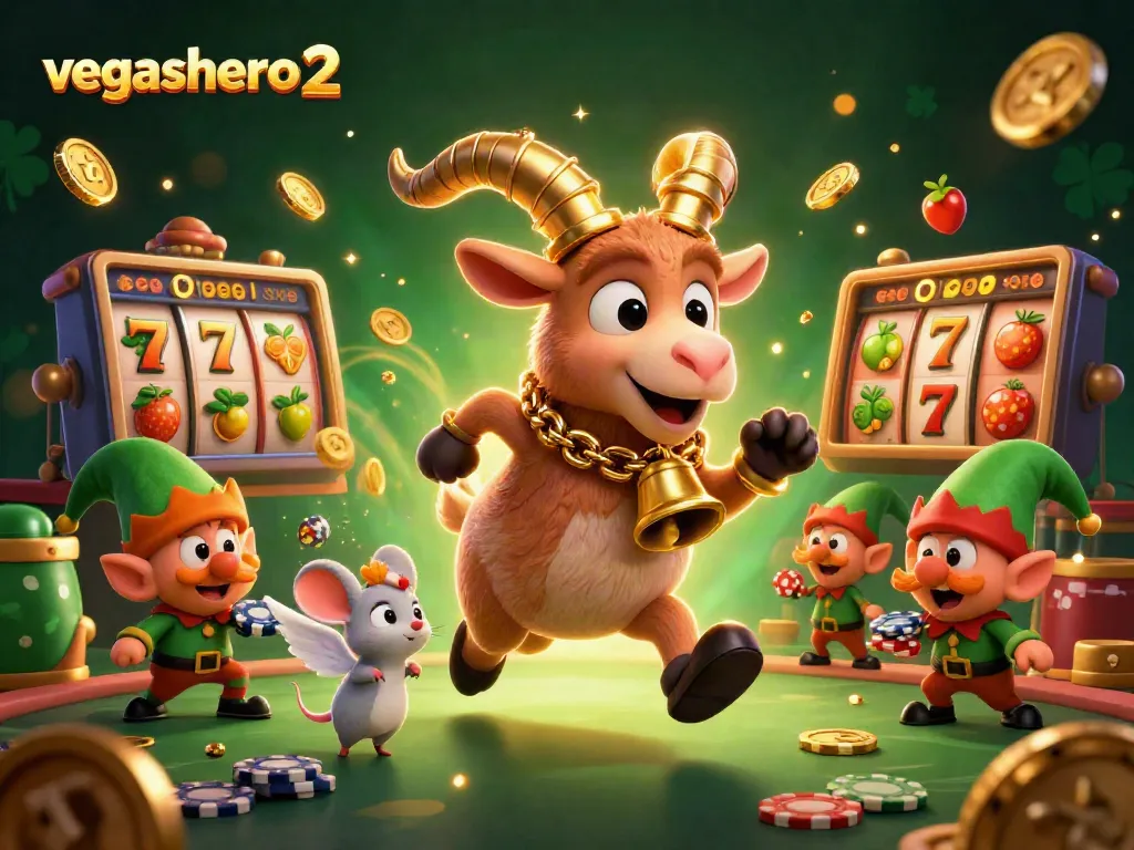 Engage in thrilling gaming at vegashero 2 with festive characters stealing the spotlight and vibrant casino elements.